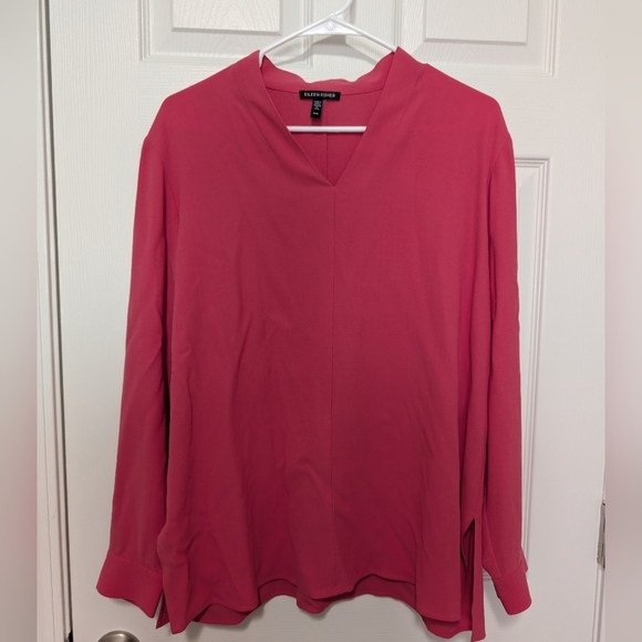 Eileen Fisher, Size Medium, 100% Silk, Pink V-Neck‎ Long Sleeve Blouse - Picture 1 of 5